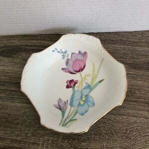 Vtg Cameron of Japan Floral Porcelain Dish with Gold Trim